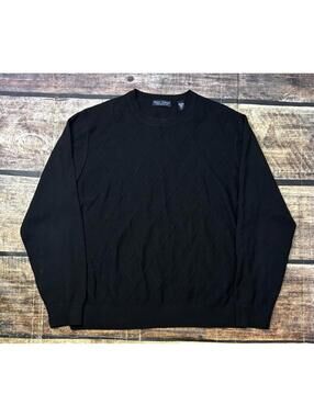 Grant Thomas Sweater Mens Large Italian Merino Wool Argyle Black Pullover